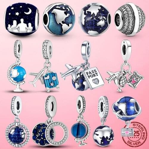 Globe Original Design Charm 925 Sterling Silver Planet Earth Pendant Charm Beads fit Pandora Bracelet Silver 925 Jewelry Gift