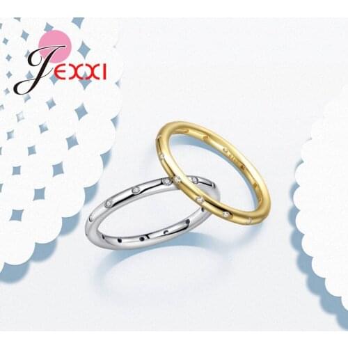 Latest Fashion Trend Round Rings Small Hole Inserted With White Crystal 925 Sterling Silver Rings Have Silver/Gold Color Option