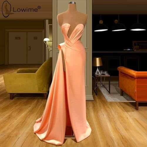 Simple High Split Mermaid Evening Dresses Ruched Floor Length Kaftan Prom Party Gowns Vestido de festa