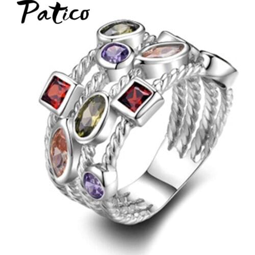 Luxury 925 Sterling Silver Ring for Women Filled with Geometric Zirconia Newest Design Hollow Ring Paved CZ Jewelry Gift