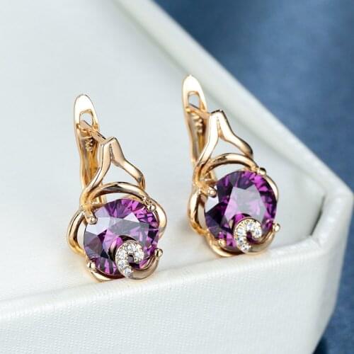Luxury Gold Flower Earrings for Women Trendy Multi-Color Hollow Zircon Stud Earrings Ear Buckle Female Ear Clip Wedding Jewelry