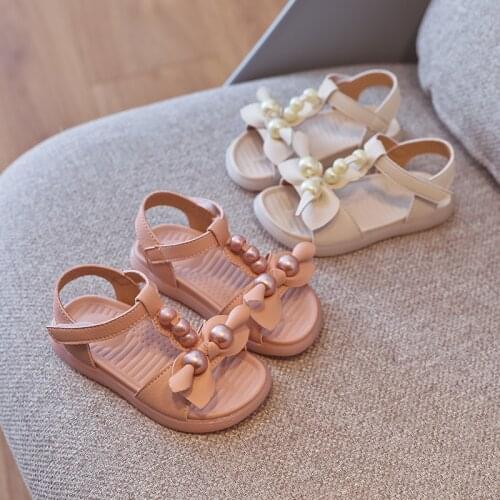 Summer Baby Girls Sandals Toddler Infant Kids Slip On Pearl Crystal Single Princess Roman Shoes For Children Girl