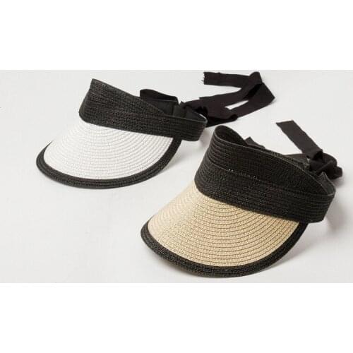 2020 New Sun Visor Hats for Women Wide Brim Paper Straw Roll Up Ponytail Summer Beach Hat UV UPF 50 Packable Derby Travel Hat