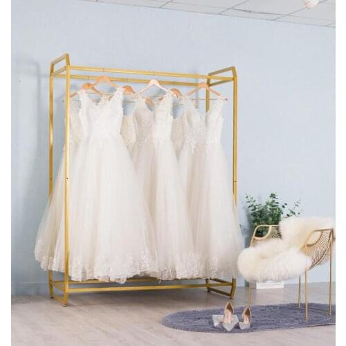 Wedding shelf floor hanger dress dress European wedding shop display stand high-end double clothing rack gold