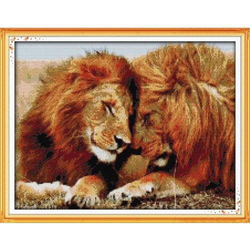 Everlasting Love Lions Chinese Cross Stitch Kits Ecological Cotton Stamped Printed 14CT 11CT DIY New Year Decorations For Home