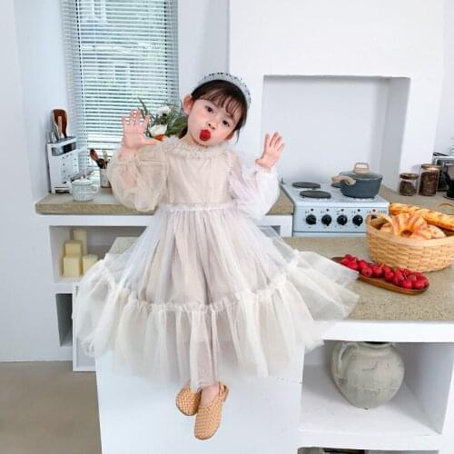Spring 2020 new girl princess dress children mesh yarn bubble sleeve chiffon dress
