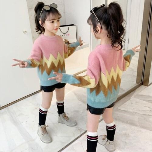 2020 New Fashion Girls Sweater Pullover Wool Autumn and Winter Loose Knit Bottoming Shirt Children 2-12 Years Old HPY006