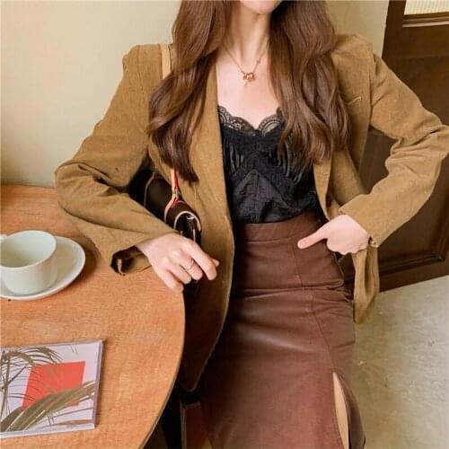 Faux Leather Skirt Split Hem Sheath Pencil Skirts Elegant Women High Waist Brown Solid Color Mid Calf Length