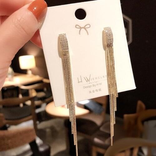 Korean Long Crystal Tassel Hanging Earrings For Women Big Wedding Dangle Drop Earing 2020 New Statement Jewelry Gifts