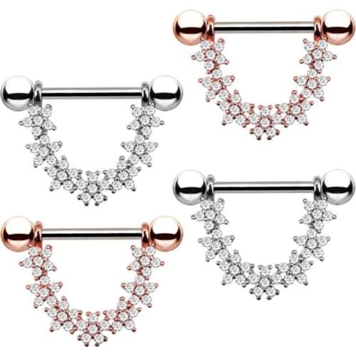 New hot stainless steel gold color cz crystal nipple rings women nipple ring bar stud fashion body piercing jewelry