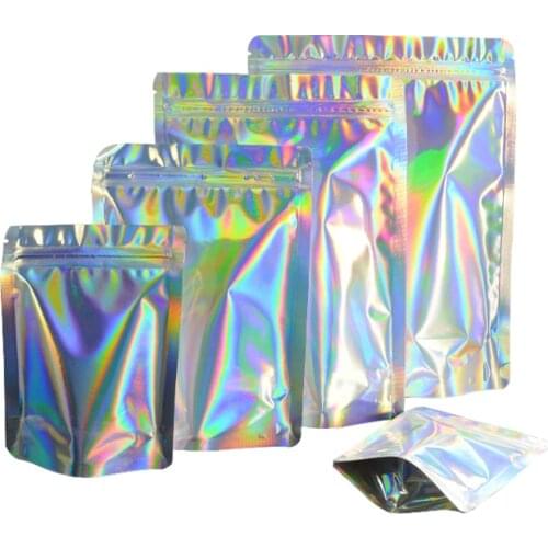 100 pcs Laser Aluminum Foil Resealable Value Pack Stand Up Zip Lock Bag hologram Self Seal Zipper Plastic Pouches Bag