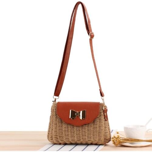 24x17CM New Ins Messenger Woven Bag Beach Bag Butterfly Lock Straw Bag Vacation Beach Women a7274