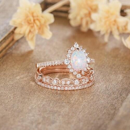 3 pcs/set Vintage Women Rings Set Vintage Crystal Rhinestones Imitation Opal Rings Anniversary Girl Gift