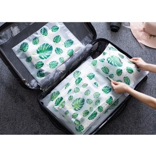 5PCS Leaf Printing Transparent Eva Travel Storage Bag Waterproof Seal Up Bag Travel Luggage Clothes Arrangement Bag organizer