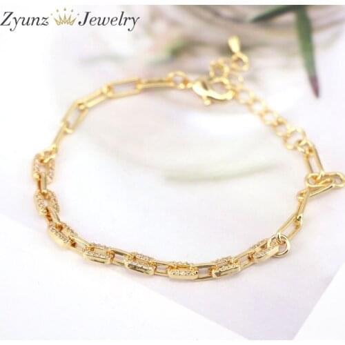 5PCS, Link Chain Bracelet For Women Girl Gold Color CZ Micro Pave Bracelets Woman Jewelry Gifts