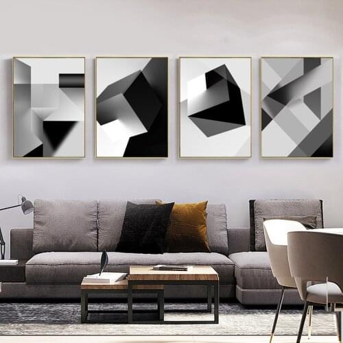 Abstract Hexagon Black White Geometry Canvas Paintings Poster And Print Decorative Wall Art Pictures Living Room Home Decor