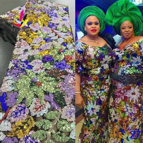 African Lace Fabric With Sequin Nigerian Lace Fabric 2019 High Quality African Fabric For Women Dress XZ2775B-1