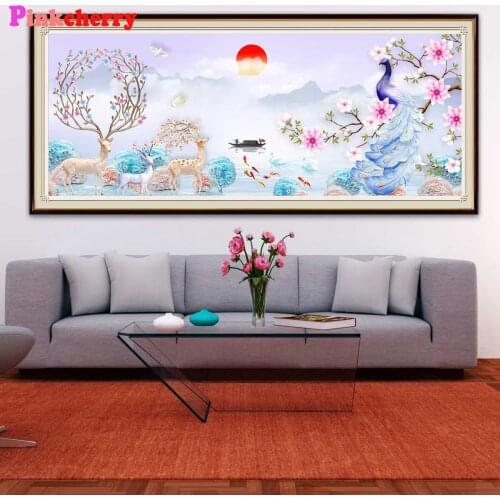 Large size 5 d diamond mosaic Flowers deer natural scenery For Living Room Home Decor diamond Painting embroidery