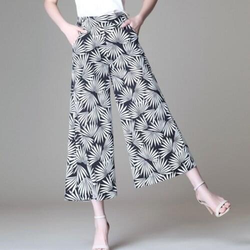 Spring Summer Fashion Womens Elastic High Waisted Printed Floral Wide Leg Ankle Length Pants , Fall Woman 3xl 4xl Trousers