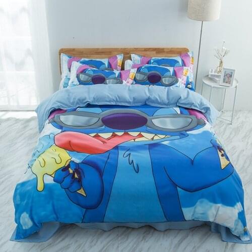 Disney 3D Cartoon Lilo&Stitch Bedding Set Single Double Queen King Size Quilt Duvet Cover Kids Bedroom Give kids Christmas Gift