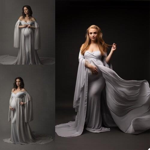 Elegant Long Maternity Dress Plus Size Off Shoulder Photography Celebrity Dress Pregnant Women Party Fashion Nightgown Robes