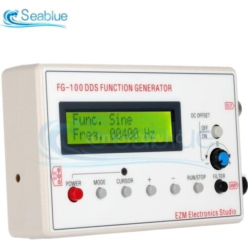 DDS Signal Generator LCD Display 1Hz-500KHz Functional Sine Triangle Square Frequency Sawtooth Wave Waveform FG-100 DC 3.7-10V