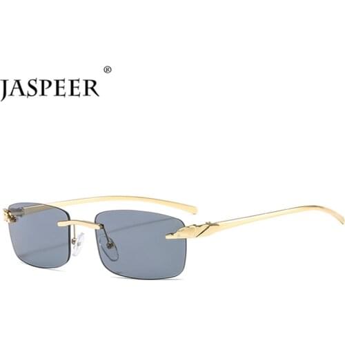 JASPEER 2020 Fashion Rectangle Sunglasses Women Rimless Small Lens Sunglasses Classical Alloy Metal Sun Glasses Men UV400