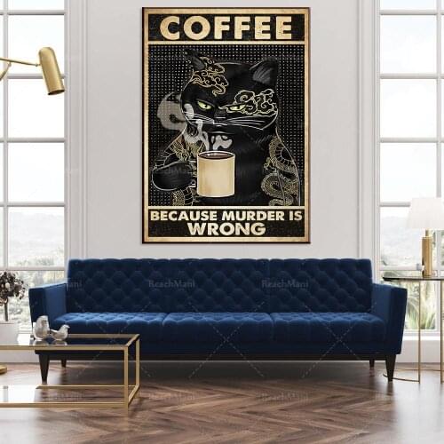 Black cat lovers coffee poster dragon tattoo artist gangster lovers home decor poster