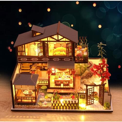 DIY Doll House Cottage Creative Gift Educational Toy Model Japanese Doll House Miniature Handmade Cabin Birthday Present Wooden