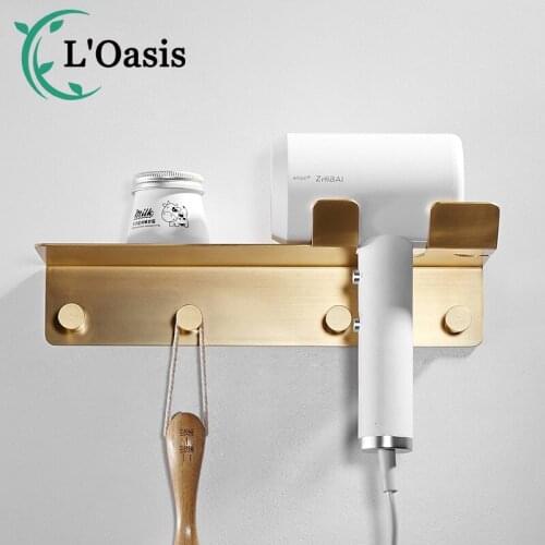 Brass Punch-Free Bathroom Hair Dryer Rack Toilet Hair Dryer Storage Rack Wall Hanging Rack Hair Dryer Rack