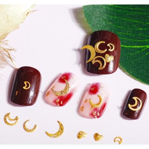 Mini Thin Moon & Heart Nail Glitter Rhinestones Jewelry Charms Gold Scrub Metal Rivet For Nails Art Design DIY, 500pcs/lot