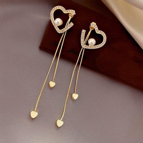 Fashion simple love pearl long tassel net red wild super fairy earrings For 2021 Women Jewelry Gift