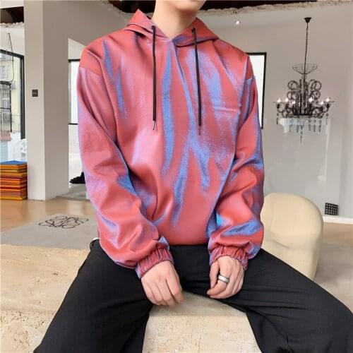 Men Autumn Loose Casual Bright Shining Hooded Sweatshirt Male Women Streetwear Hip Hop Punk Stage Pullover Hoodie Outerwear