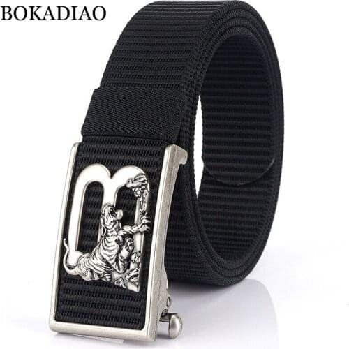 BOKADIAO Men&women Nylon Belt Tigers Metal Automatic Buckle Canvas belts Casual jeans Waist Belts Army military sport male strap