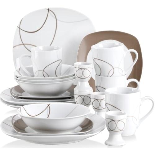 VEWEET NIKITA 20-Piece Kitchen Porcelain Dinner Plate Combi-Set Tableware Set with 4*Egg Cup,Mug,Dessert Plate,Bowl,Dinner Plate