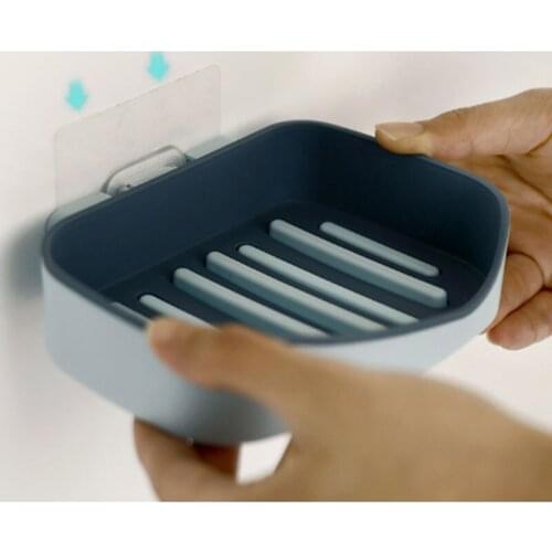 WallMounted Self Adhesive Soap Dish Holder Plastic Soap Tray Holder Storage Soap Rack Shelf Double Drain Bathroom Soap Holder