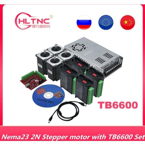 NEMA 23 stepper motor TB6600 driver + 4pcs 57HS763004 motor + 4 axis breakout board+ power supply 350w 36V for CNC Router