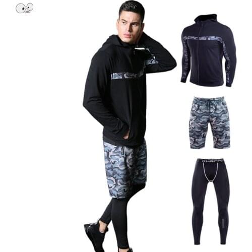 NEW Mens Sweatshirt+Shorts+Leggings 3PCS Sport Suit Dry Fit Running Sets Gym Fitness Jogging Tracksuit Spring Winter Sportswear