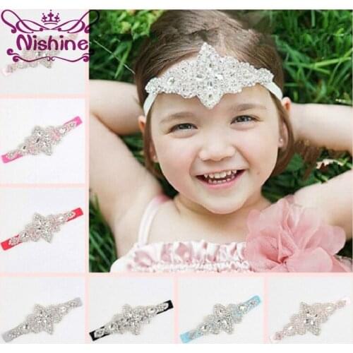 Nishine New Girls Crystal Flower Headband Kids Diamante Hair Accessories Wedding Jewelry Girls Rhinestone Hairbands Photo Props