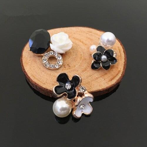 New Arrival 50PCs Gold Color Plated Enamel Acrylic Flower Decorated Alloy Button Patch Floral DIY Ornament Accessories Patchs