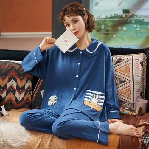 Pajamas ladies Korean style long-sleeve loose soft two-piece home service suit simple fashion underwear pregnant women sleepwear