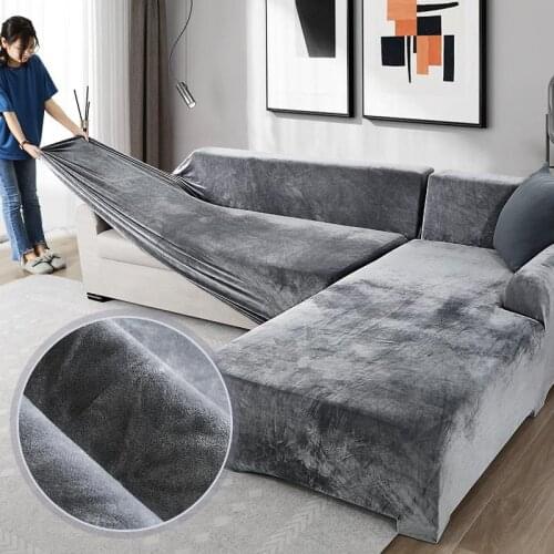 Plush sofa cover elastic stretch living room sofa cover corner section L-shaped sofa toffee armrest sofa cover
