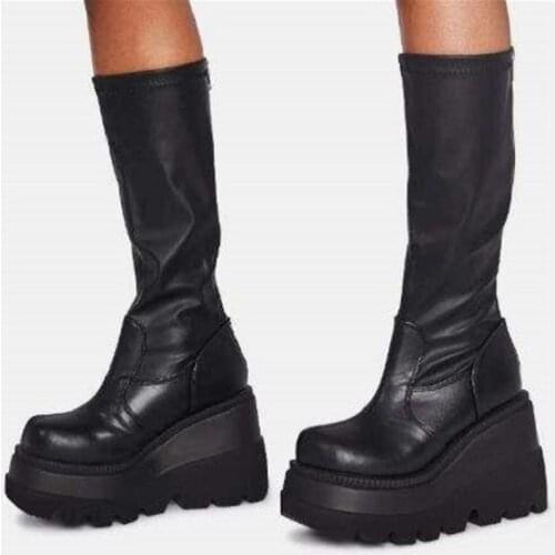 2021 on Sale Luxury Brand Female Platform Boots Wedges Thick Bottom Women Boots Autumn Winter Punk Cool Shoes Woman