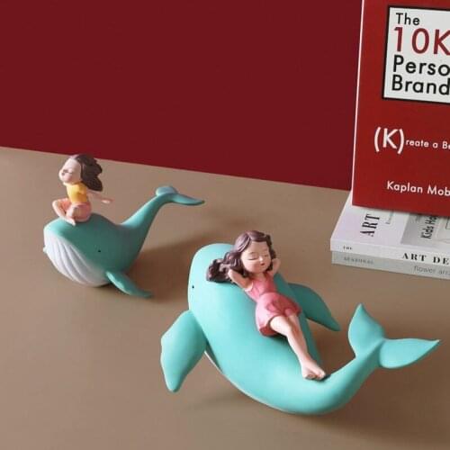 Nordic Style Whale Girl Statue Resin Figurines For Interior Home Decoration Modern Aesthetic Room Decor Gift