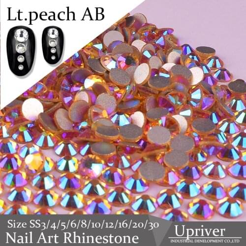 Upriver Light Peach AB Nail Art Rhinestones for Nail Art Decoration Glitter Shiny Non Hotfix Rhinestones ss3 - ss30 1440pcs/1bag