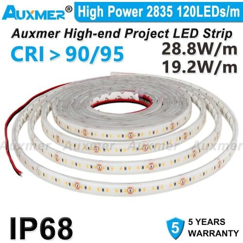 High Power 2835 LED Strip,120LEDs/m,CRI95/90,IP68,19.2W/m,DC12V/DC24V,Silicone waterproof,Suitable for outdoor, underwater