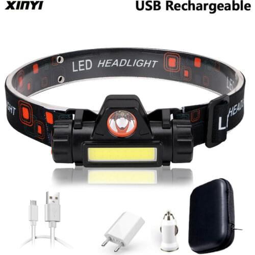 USB port frontal headlamp flashlight Head Light lamp Rechargeable 2modes COB +XPE powerful with battery Lamp Torches running