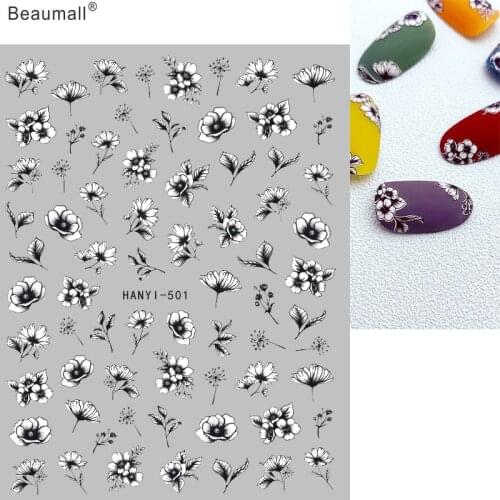 Vintage Florals Leafs Nails Art Manicure Back Glue Decal Decorations Design Nail Sticker For Nails Tips Beauty
