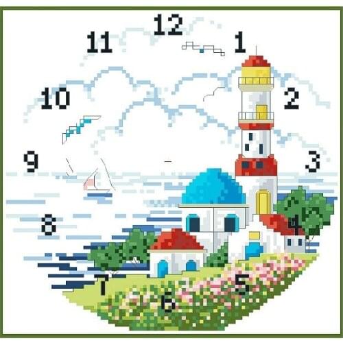 Embroidery Package High Quality Cross Stitch Kits Seaside Has Clock Free shipping
