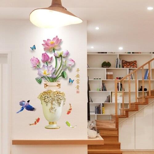 3d vivid Elegant vase flower wall sticker living room bedroom wall kitchen decoration art mural wall stickers